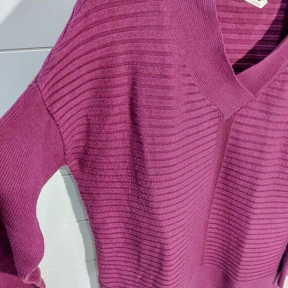Soft Surroundings Women's Medium Bohème Pullover Sweater Purple V-Neck Ribbed - Picture 2 of 8